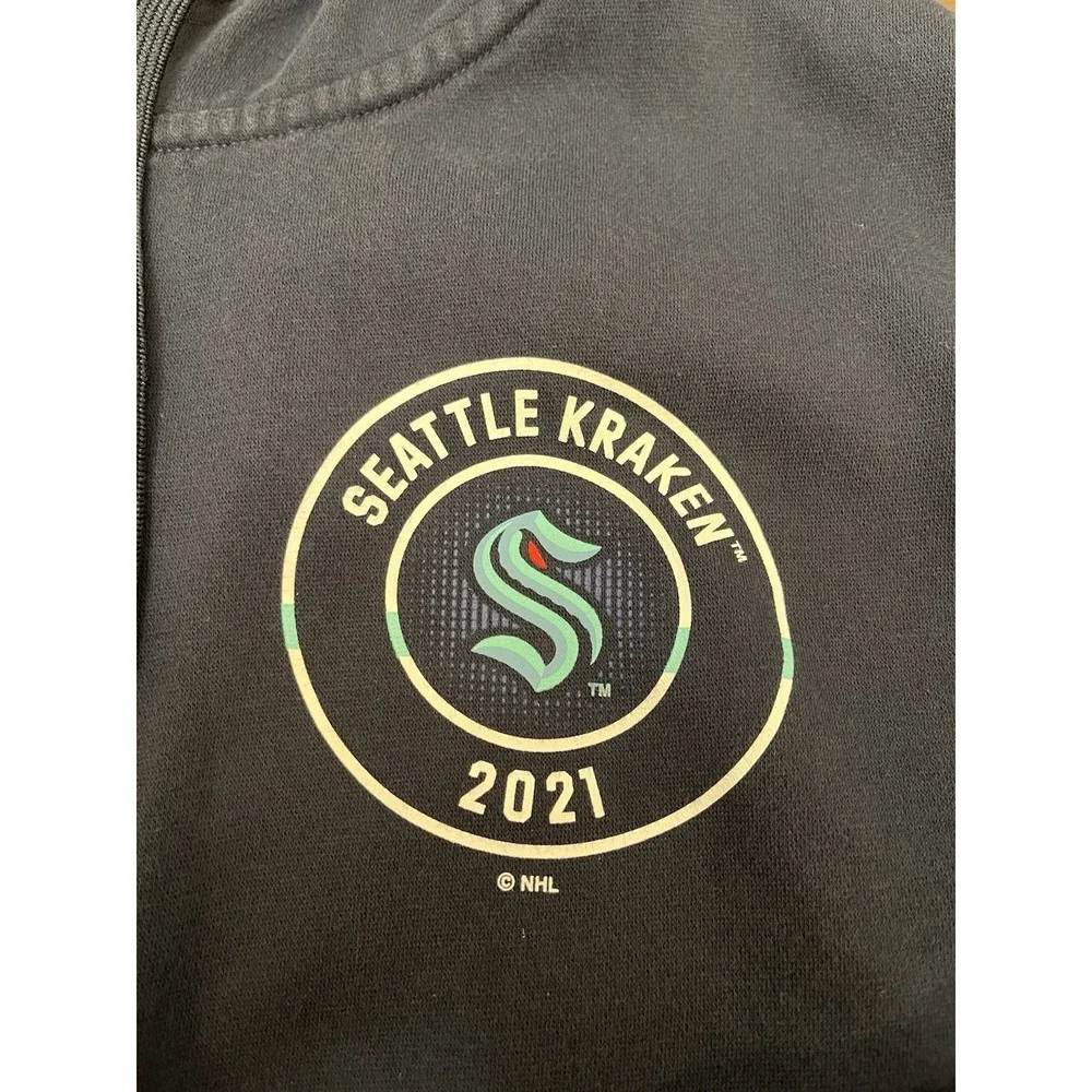 Seattle Kraken 2XL NHL Hockey Hoodie Large 2021 Adidas 3-Stripe Full Zip Pockets